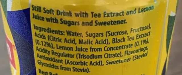 Lemon Ice Tea ingredients label
