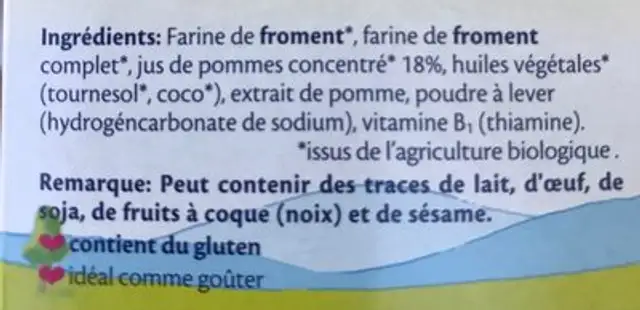 Biscuits Apple Growth ingredients label
