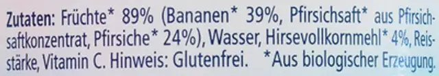 Frucht & Getreide Banane-Pfirsich mit Hirse ( Nach dem 4. Monat) ingredients label