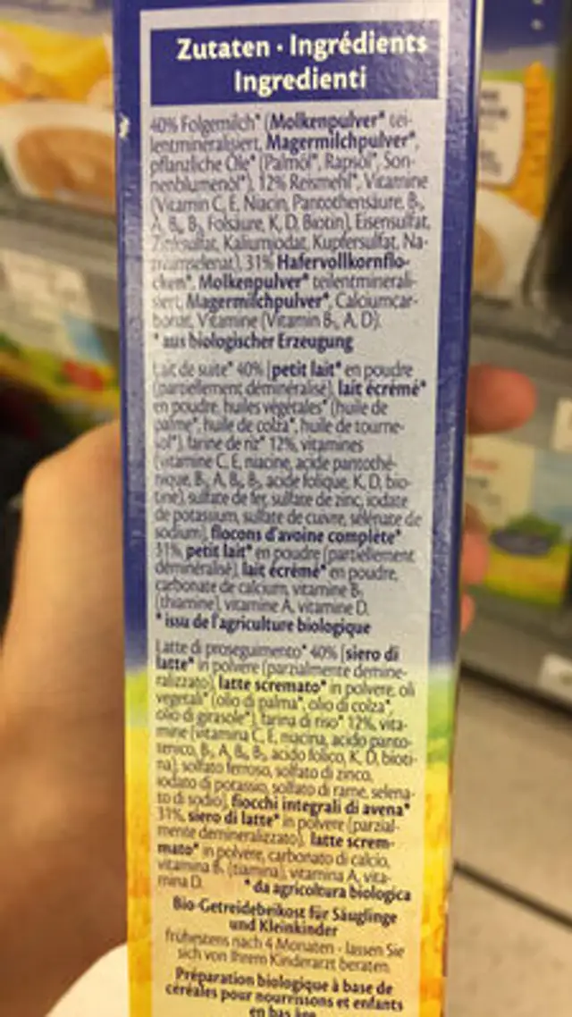 BIO Hafer Reis With follow-on milk suitable for the age ingredients label