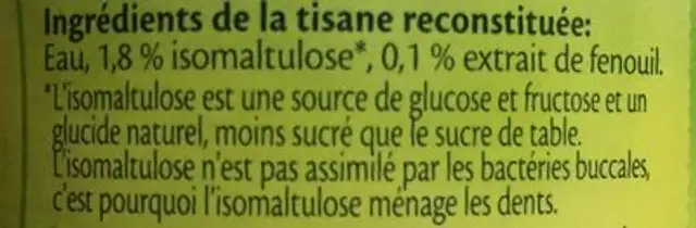 Tee Fenchel - Tisane au Fenouil ingredients label