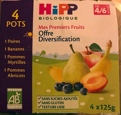 Mes Premiers Fruits Offre Diversification 4 Pots : 1 Poires, 1 Bananes, 1 Pommes Myrtilles, 1 Pommes Abricots