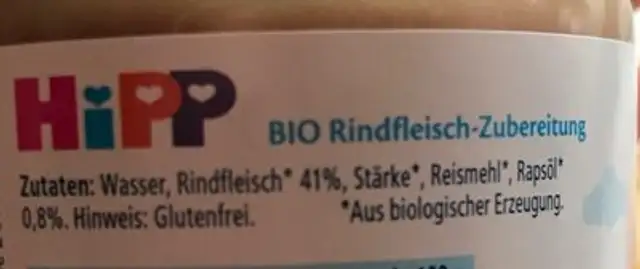 Bio-Rindfleisch Zubereitung ingredients label