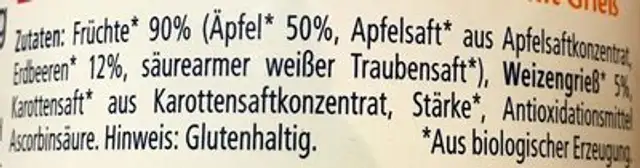 Frucht & Babygrieß Erdbeeren in Apfel-Grieß   ( Nach dem 4. Monat ) ingredients label