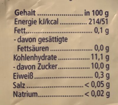 Compote bio nutrition facts table