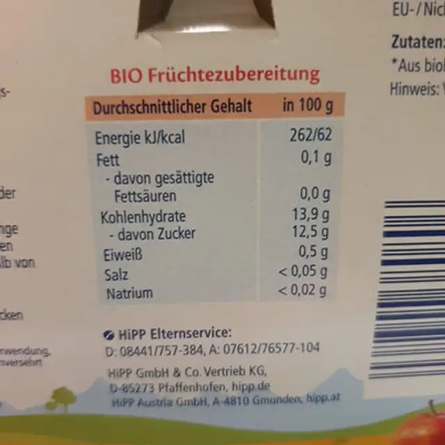 Banane in Apfel nutrition facts table