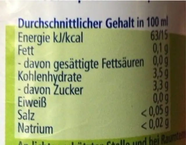 Apfel mit stillem Mineralwasser 12. Monat nutrition facts table