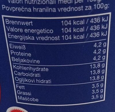 Bodensee Yogurt bianco nutrition facts table