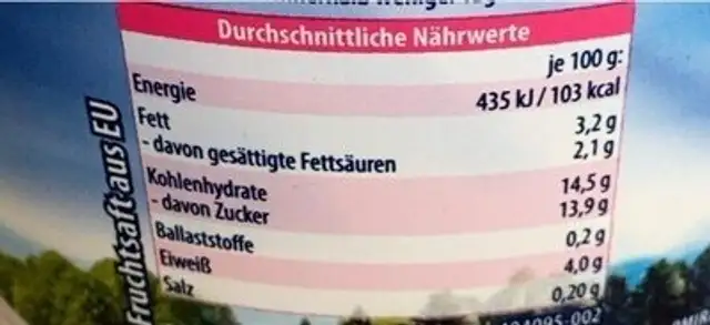 Yaourt framboise nutrition facts table