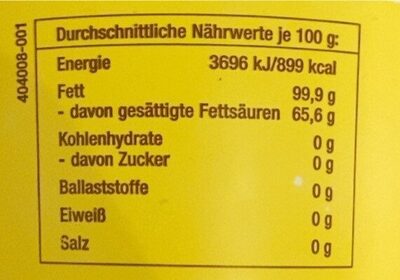 Butterschmalz nutrition facts table