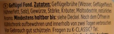 Geflügelfond ingredients label