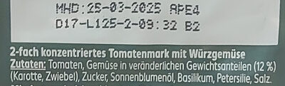 Tomatenmark Würzgemüse ingredients label