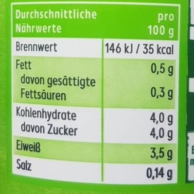Bio frische Buttermilch nutrition facts table