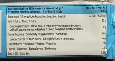 Schokolade Alpenvollmilch nutrition facts table