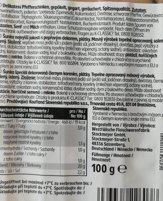 Delikatess Pfefferschinken nutrition facts table