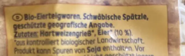 Geschabte schwäbische Spätzle ingredients label