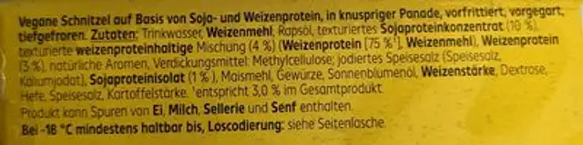 Vegane Mini Schnitzel ingredients label
