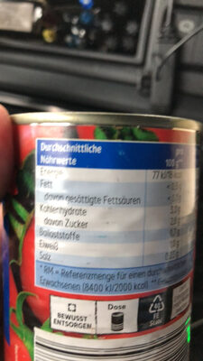 Geschälte Tomaten in Tomatensaft ingredients label