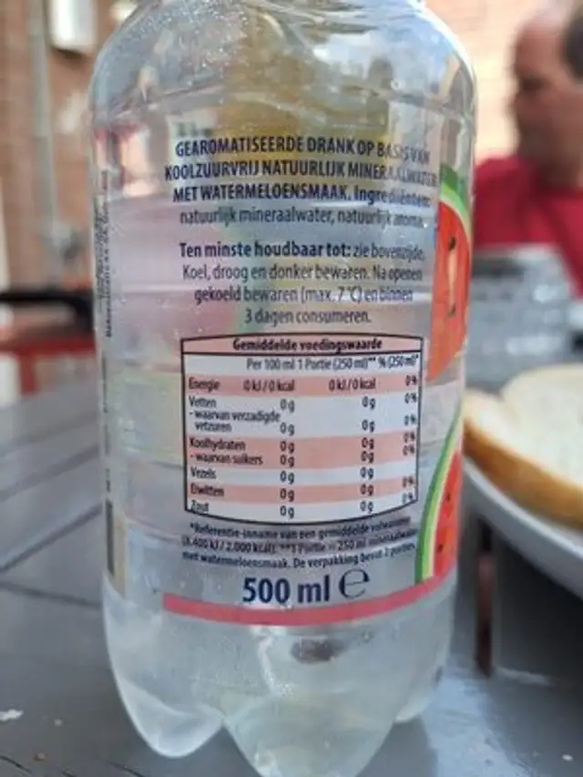 Smaakwater Watermeloen ingredients label