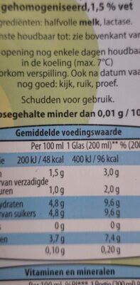 Lactose Vrije Melk nutrition facts table