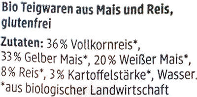 Fusilli Reis-Mais-Pasta glutenfrei ingredients label