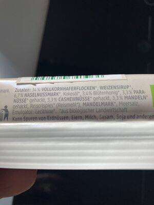 Müsli riegel hafer nuss ingredients label