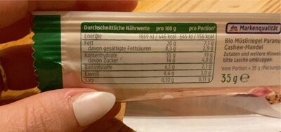 Müsli riegel hafer nuss nutrition facts table