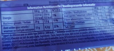 Mini tablette nutrition facts table