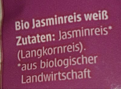 Jasmin Reis - weiß ingredients label