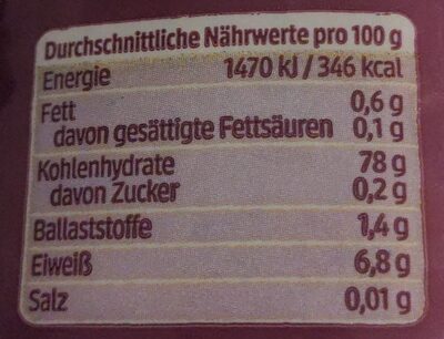 Jasmin Reis - weiß nutrition facts table