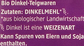 Mie Nudeln Dinkel ingredients label