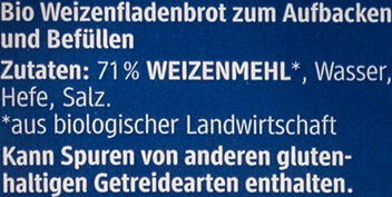 Pitabrot ingredients label