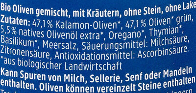 Olivenmix mit Kräutern ingredients label