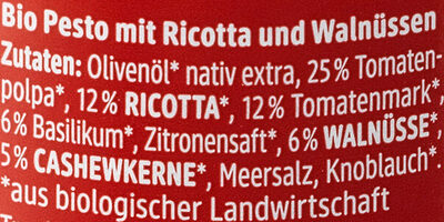 Pesto Ricotta Walnuss ingredients label