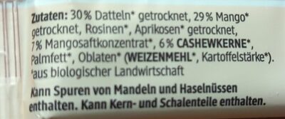 Mango Fruchtschnitte ingredients label