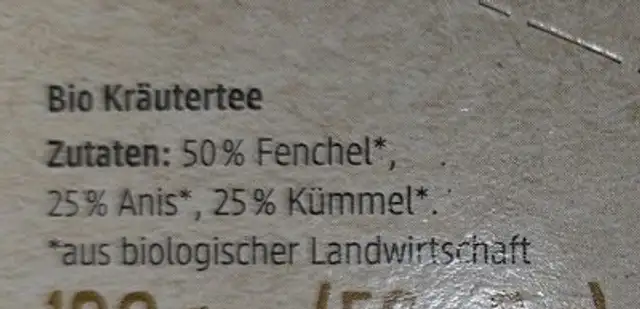 Fenchel Anis Kümmel Teebeutel ingredients label