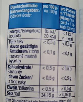 Süßstoff nutrition facts table
