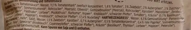GEMÜSE RAVIOLI in Tomatensauce ingredients label