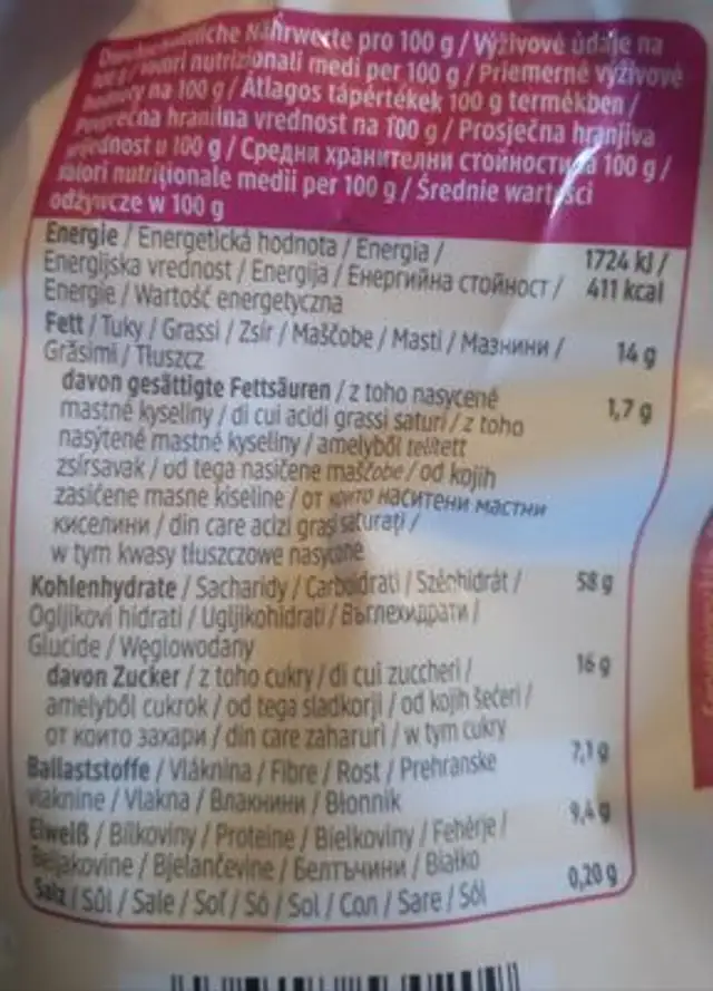 beeren crunchy nutrition facts table