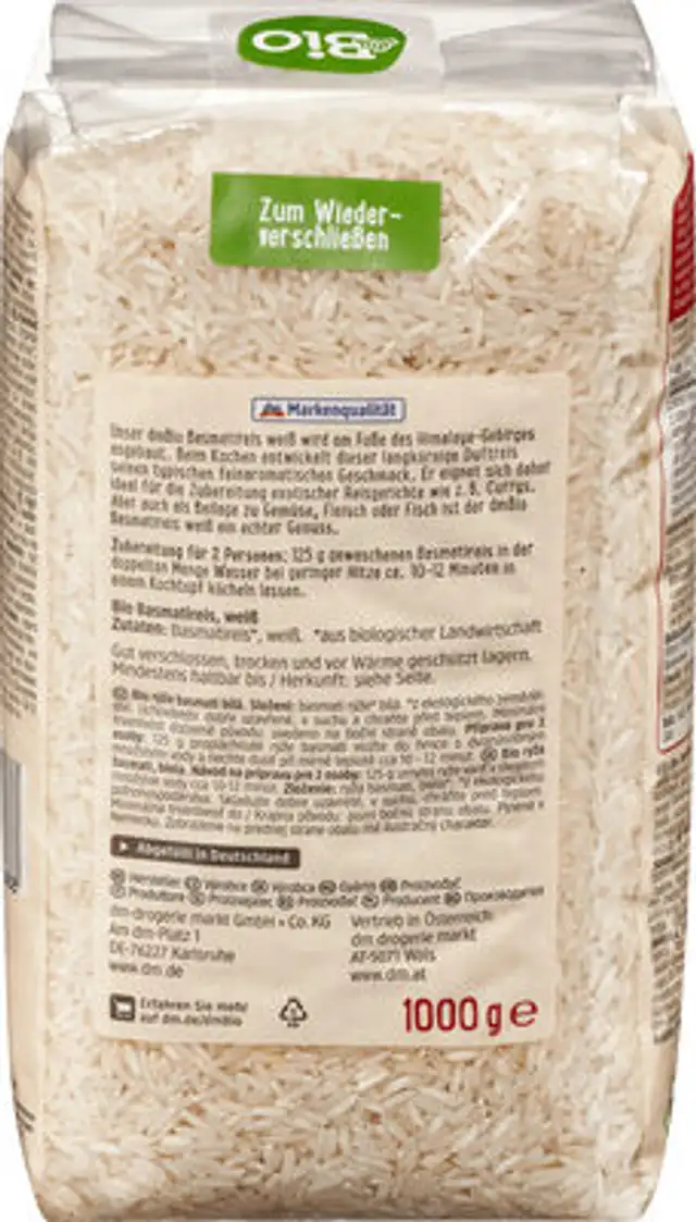 Basmatireis weiß ingredients label