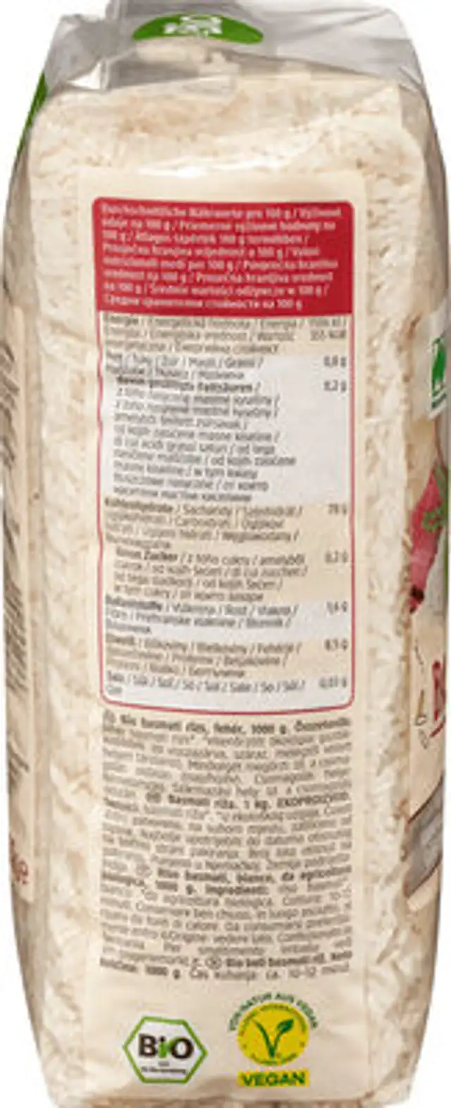 Basmatireis weiß nutrition facts table