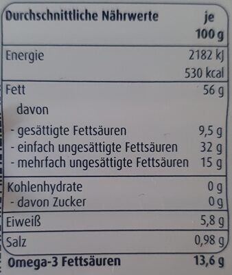 Dorschleber in eigenem Saft und Öl nutrition facts table