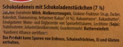 Schokoladeneis ingredients label