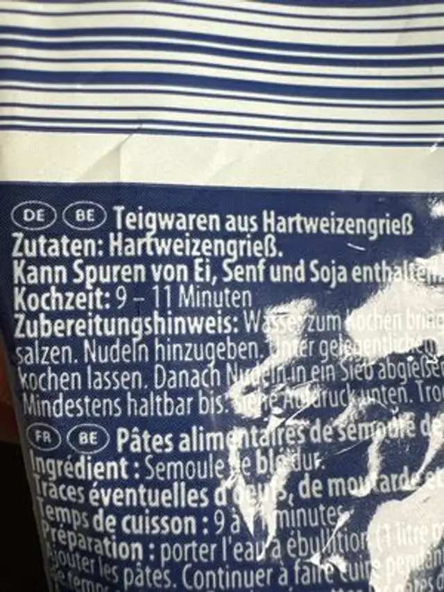 Farfalle ingredients label