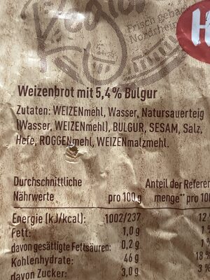 Mein Brot ingredients label