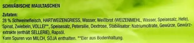 Maultaschen traditionell schwäbisch ingredients label