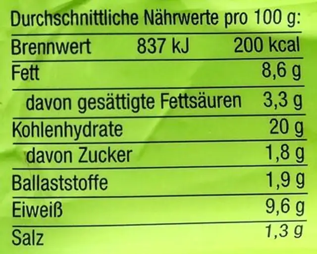 Maultaschen traditionell schwäbisch nutrition facts table
