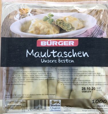 Maultaschen, Unsere Besten, BÜRGER front packaging