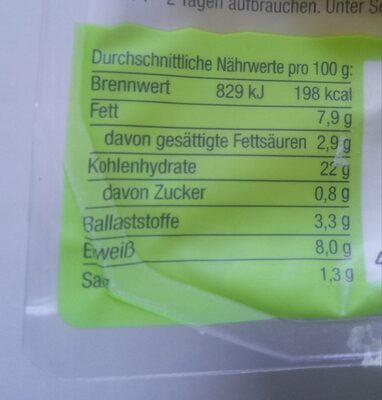 Glutenfrei Maultascheb nutrition facts table