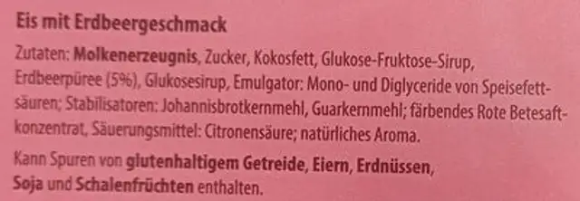 Erbeere ingredients label